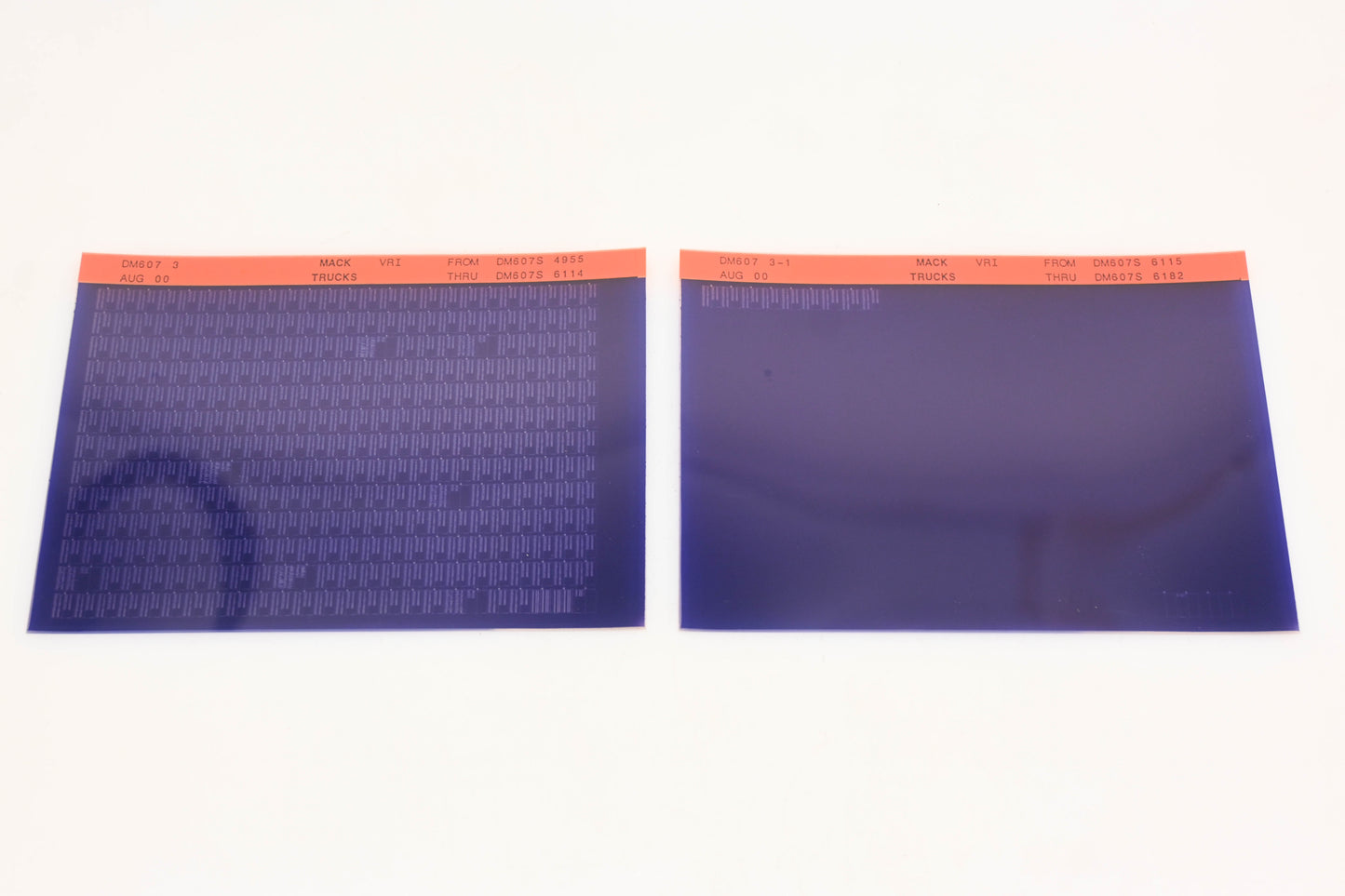 Mack DM607-3, DM607 3-1 DM607S4955 - DM607S6182 VRI Microfiche Lot of 2 NOS