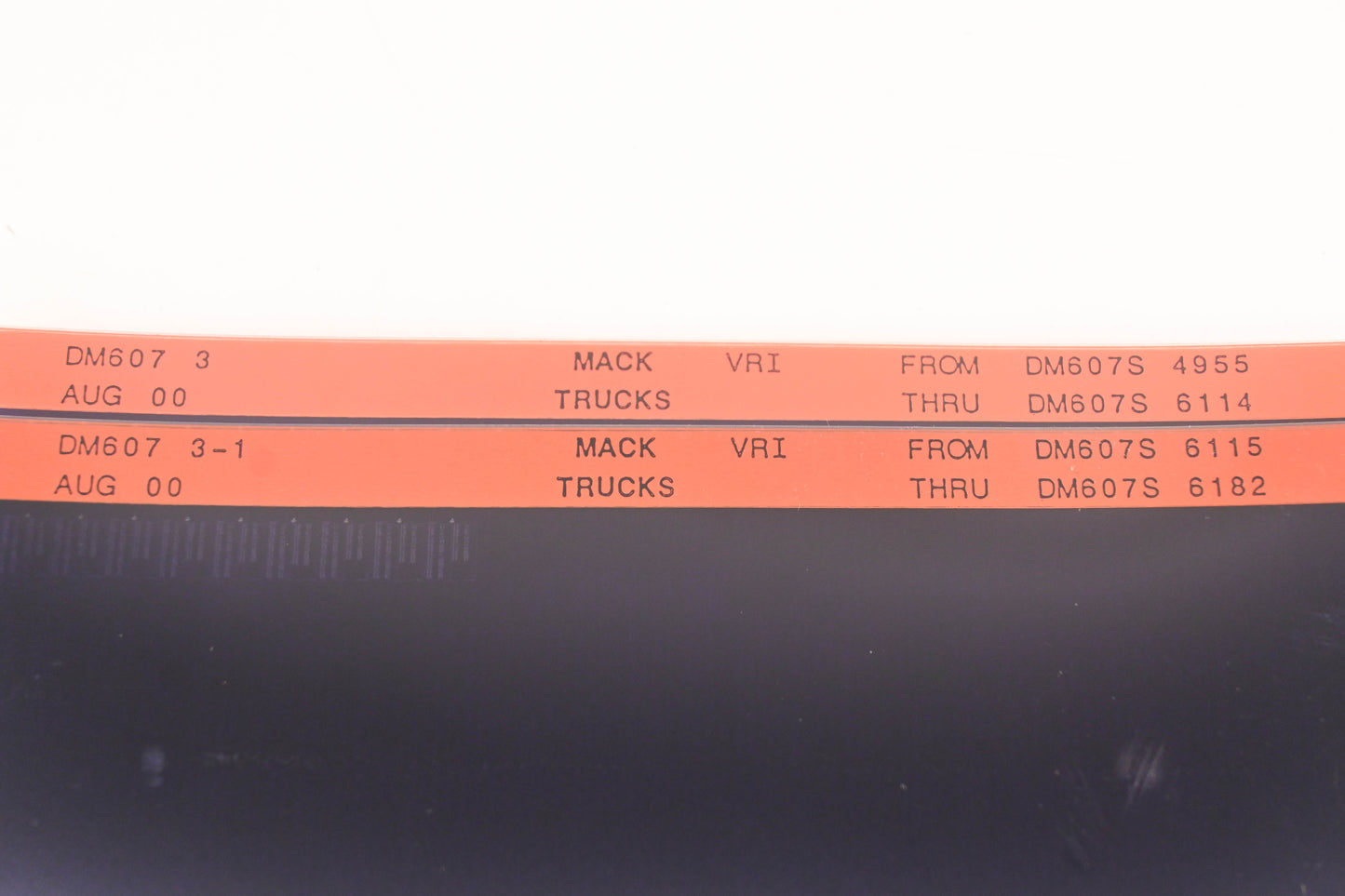 Mack DM607-3, DM607 3-1 DM607S4955 - DM607S6182 VRI Microfiche Lot of 2 NOS