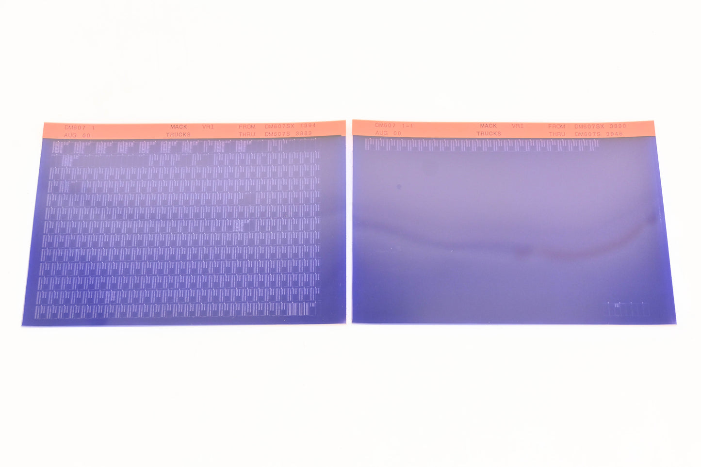 Mack DM607 1, DM607 1-1 DM607SX1394 - DM607S3946 VRI Microfiche Lot of 2 NOS