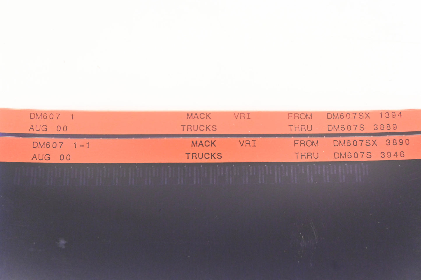 Mack DM607 1, DM607 1-1 DM607SX1394 - DM607S3946 VRI Microfiche Lot of 2 NOS