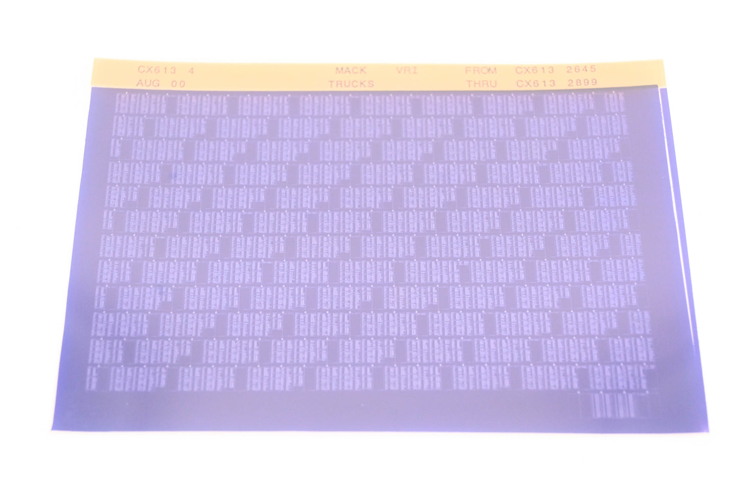 Mack CX613 4 CX6132645 - CX6132899 VRI Microfiche NOS