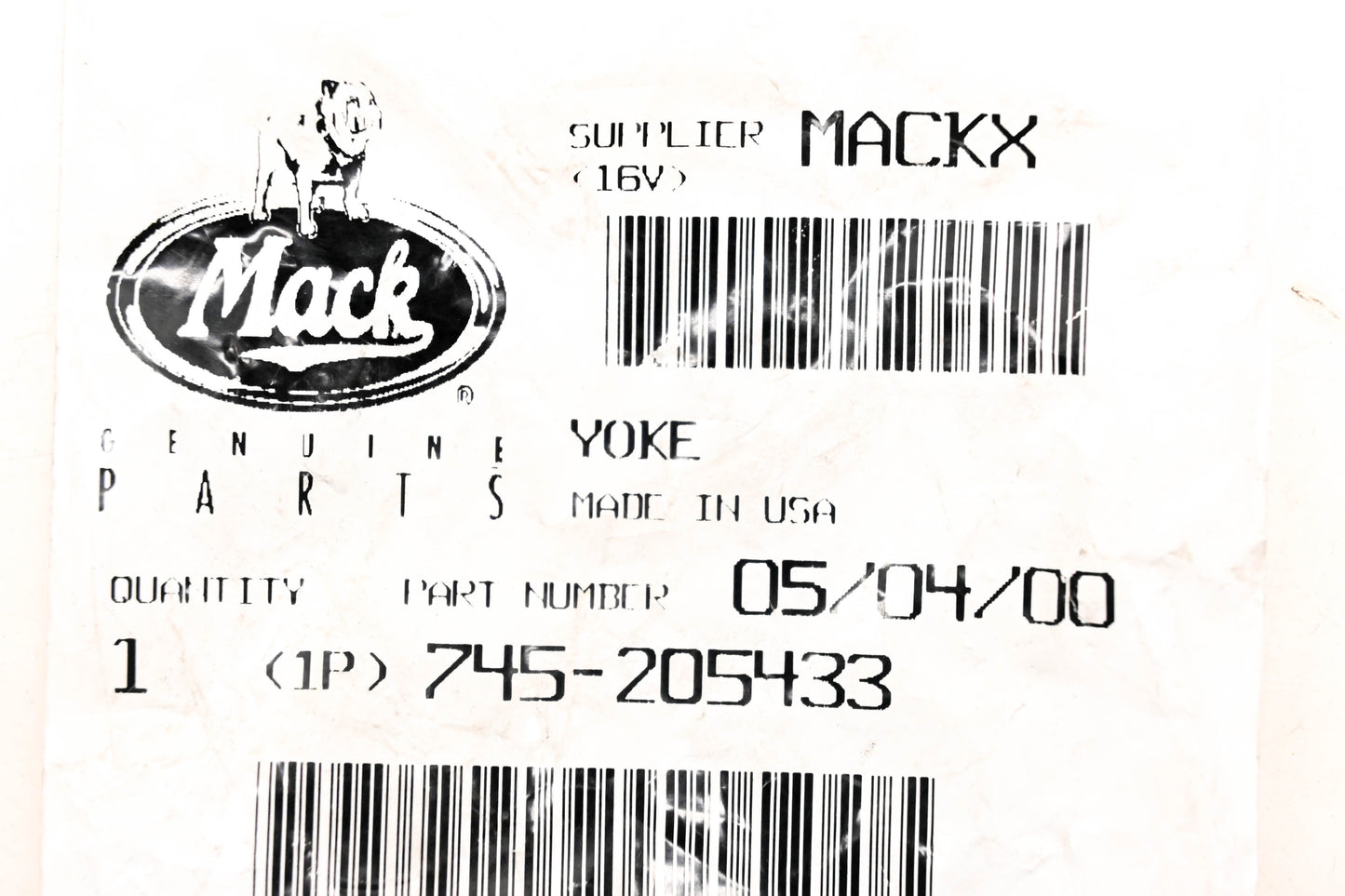 Mack 745-205433, 745205433 Yoke Assembly NOS