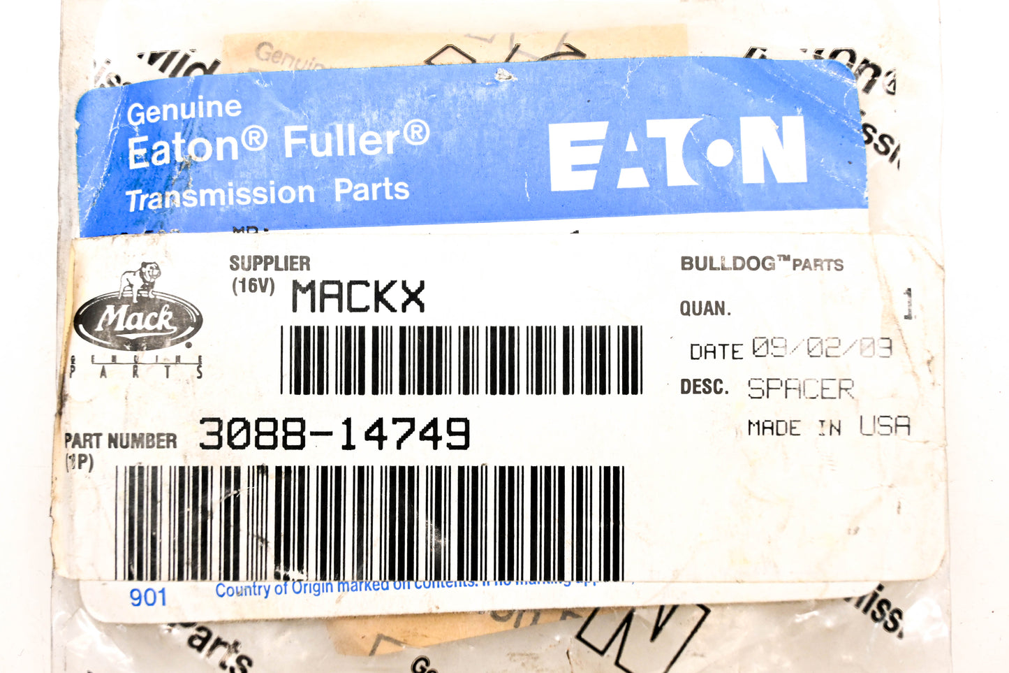 Mack 3088-14749 Eaton Fuller Gear Shaped Spacer NOS