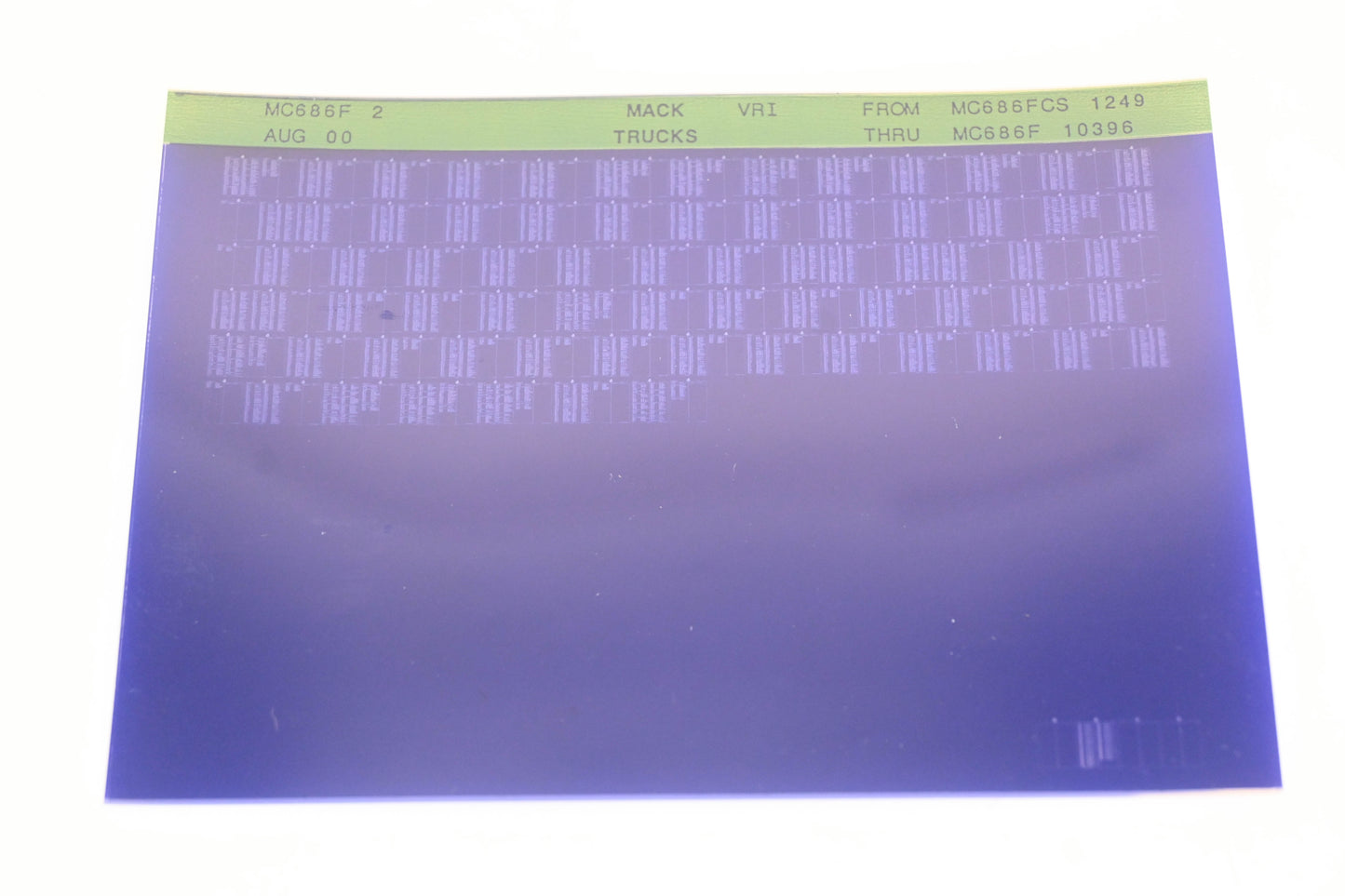 Mack MC686F 2 MC686FCS1249 - MC686F10396 VRI Microfiche NOS