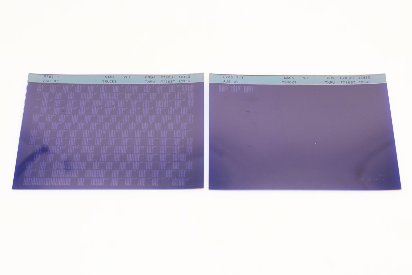 Mack F786 7, F786 7-1 F786ST12412 - F786ST13943 VRI Microfiche Lot of 2 NOS