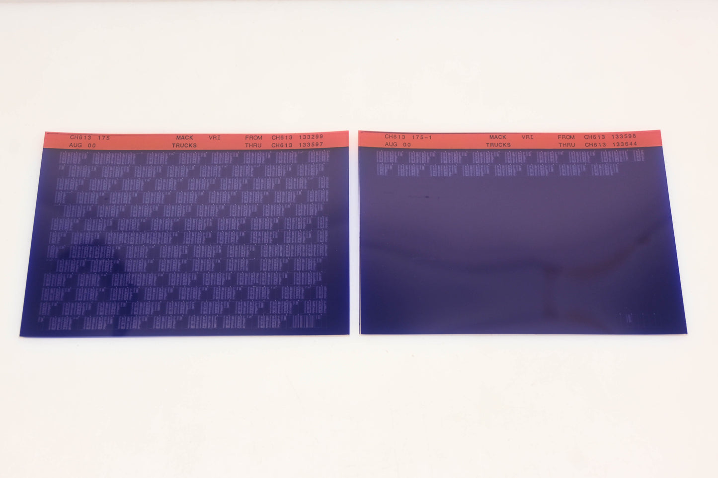 Mack CH613 175, CH613 175-1 CH613133299 - CH613133644 VRI Microfiche Lot of 2 NOS