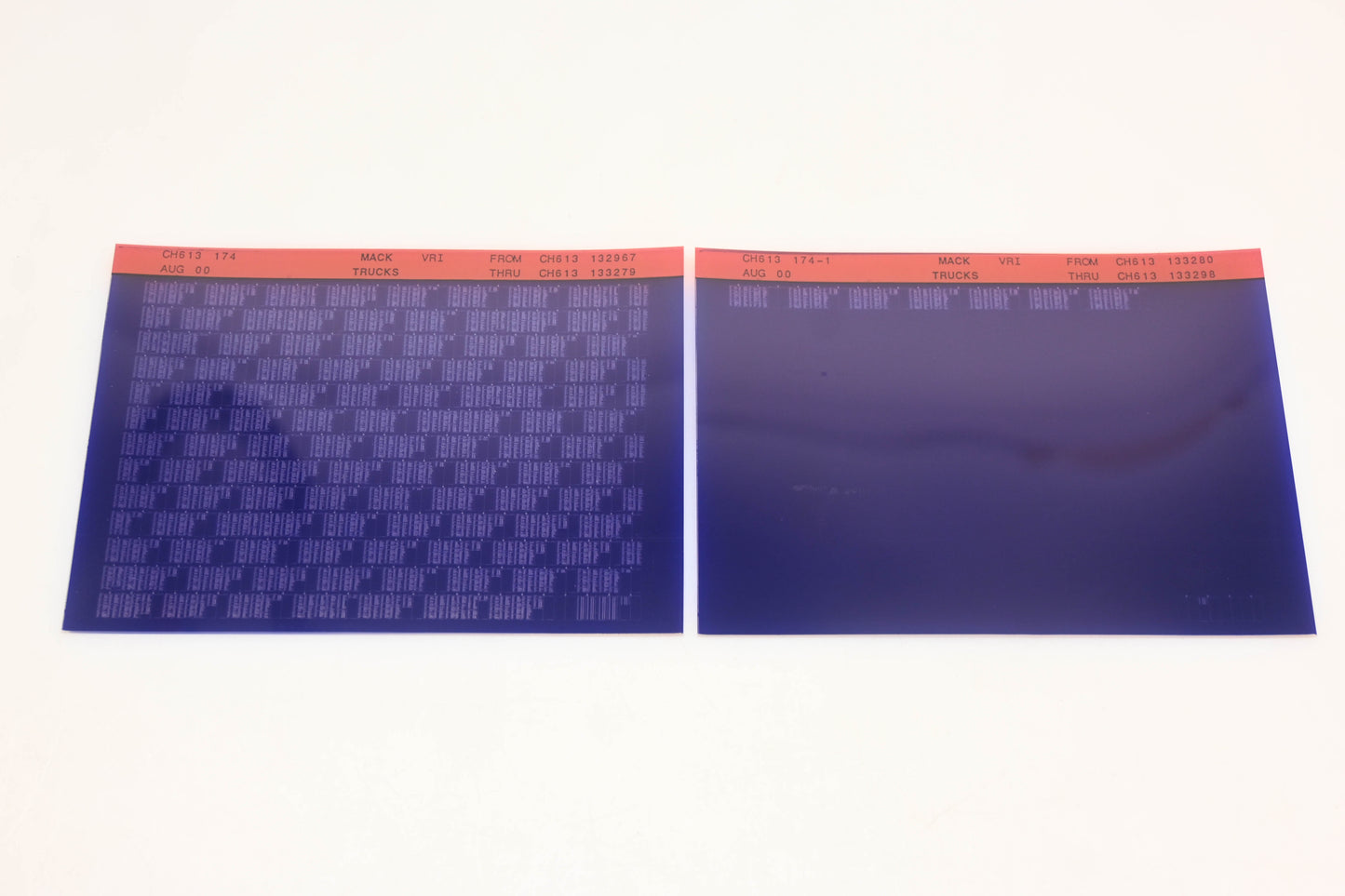 Mack CH613 174, CH613 174-1 CH613132967 - CH613133298 VRI Microfiche Lot of 2 NOS