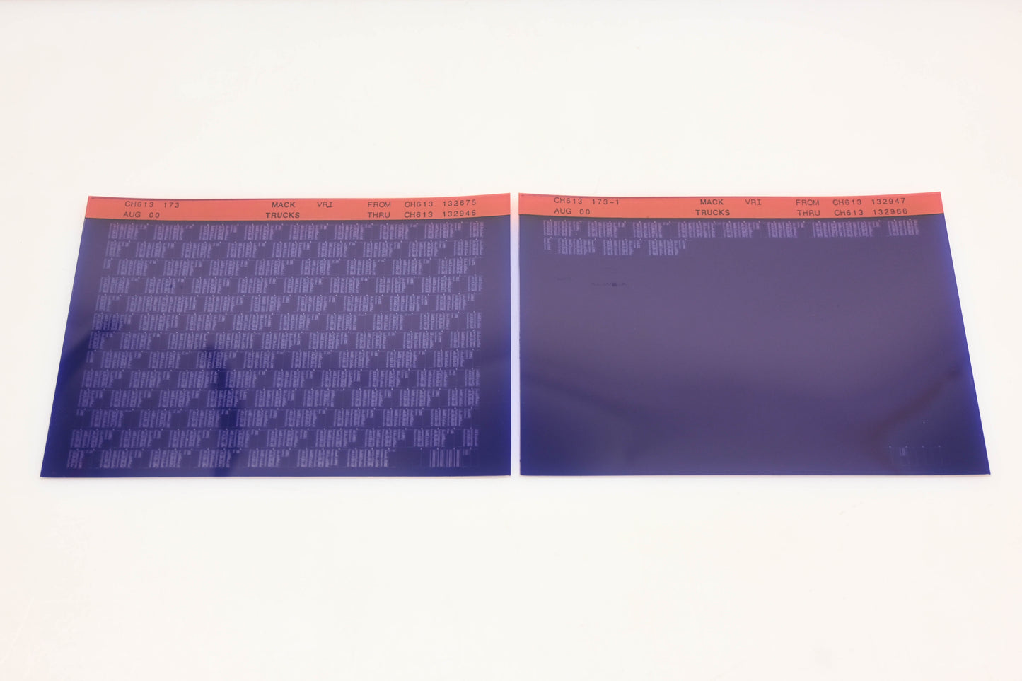 Mack CH613 173, CH613 173-1 CH61313275 - CH613132966 VRI Microfiche Lot of 2 NOS
