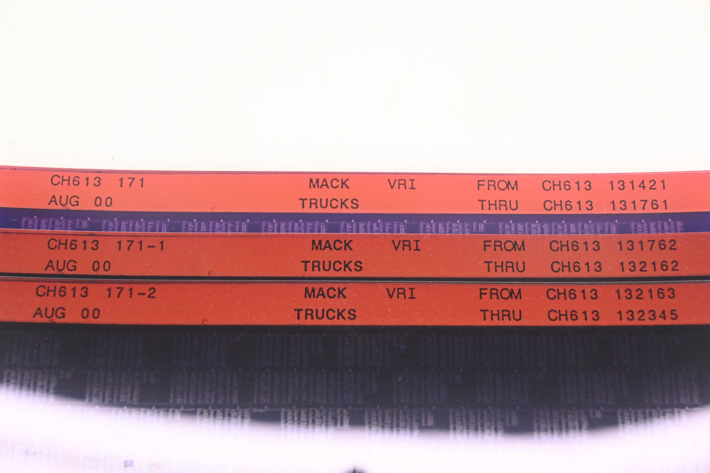 Mack CH613 171, CH613 171-1, CH613 171-2 CH613131421 - CH613132345 VRI Microfiche Lot of 3 NOS