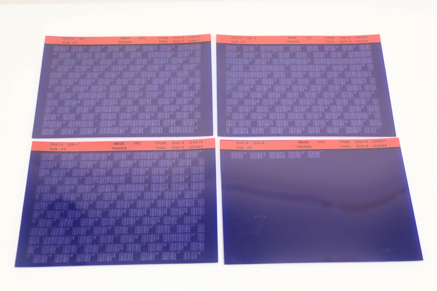 Mack CH613 169, CH613 169-2, CH613 169-3 CH613128420 - CH613129650 VRI Microfiche Lot of 4 NOS