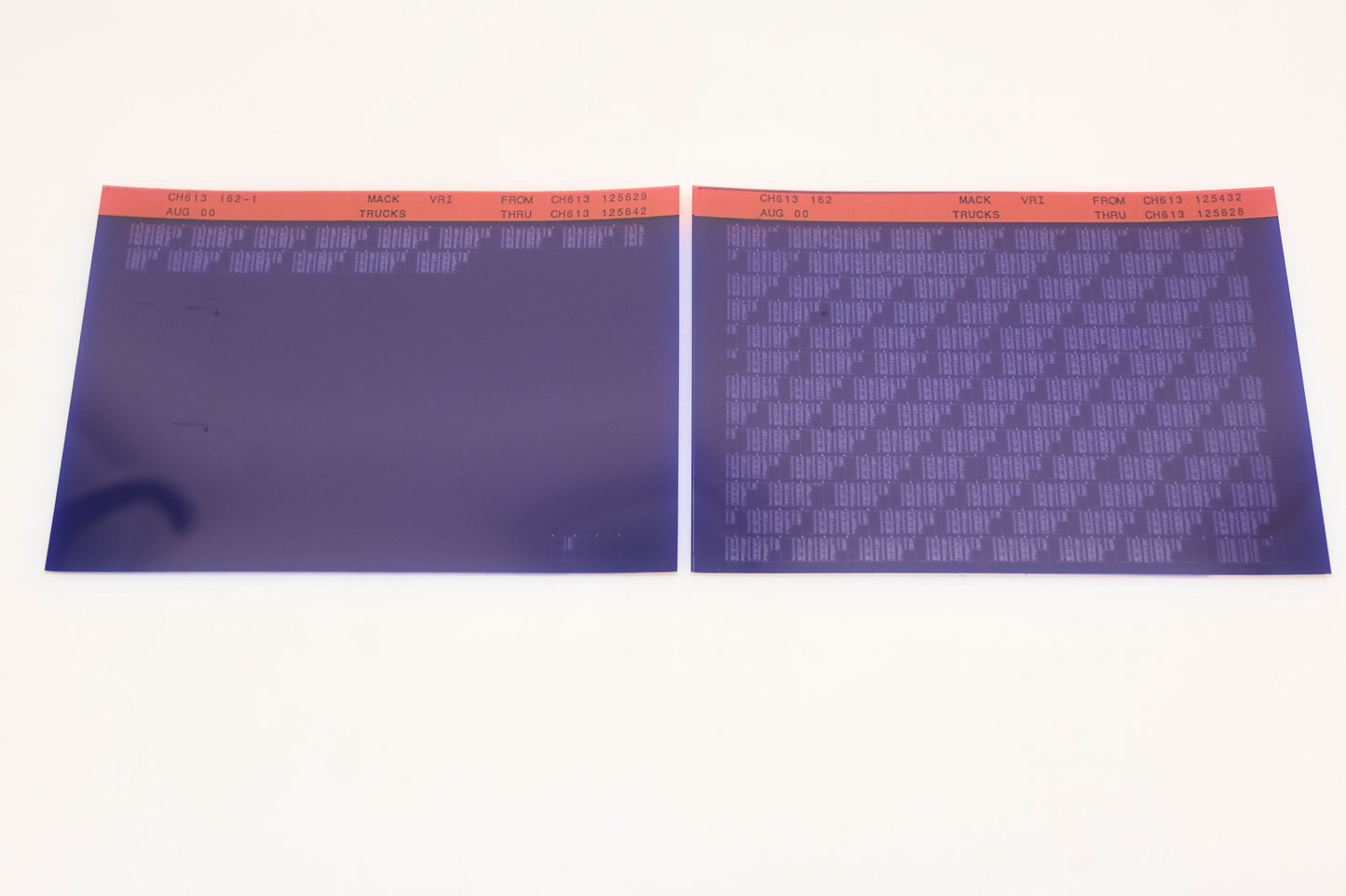 Mack CH613 162, CH613 162-1 CH613125432 - CH613125642 VRI Microfiche Lot of 2 NOS
