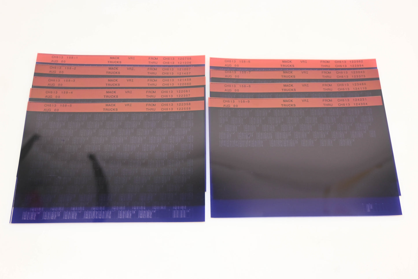 Mack CH613 158-1, CH613 158-4, CH613 158-9 CH613120756 - CH613124304 VRI Microfiche Lot of 9 NOS