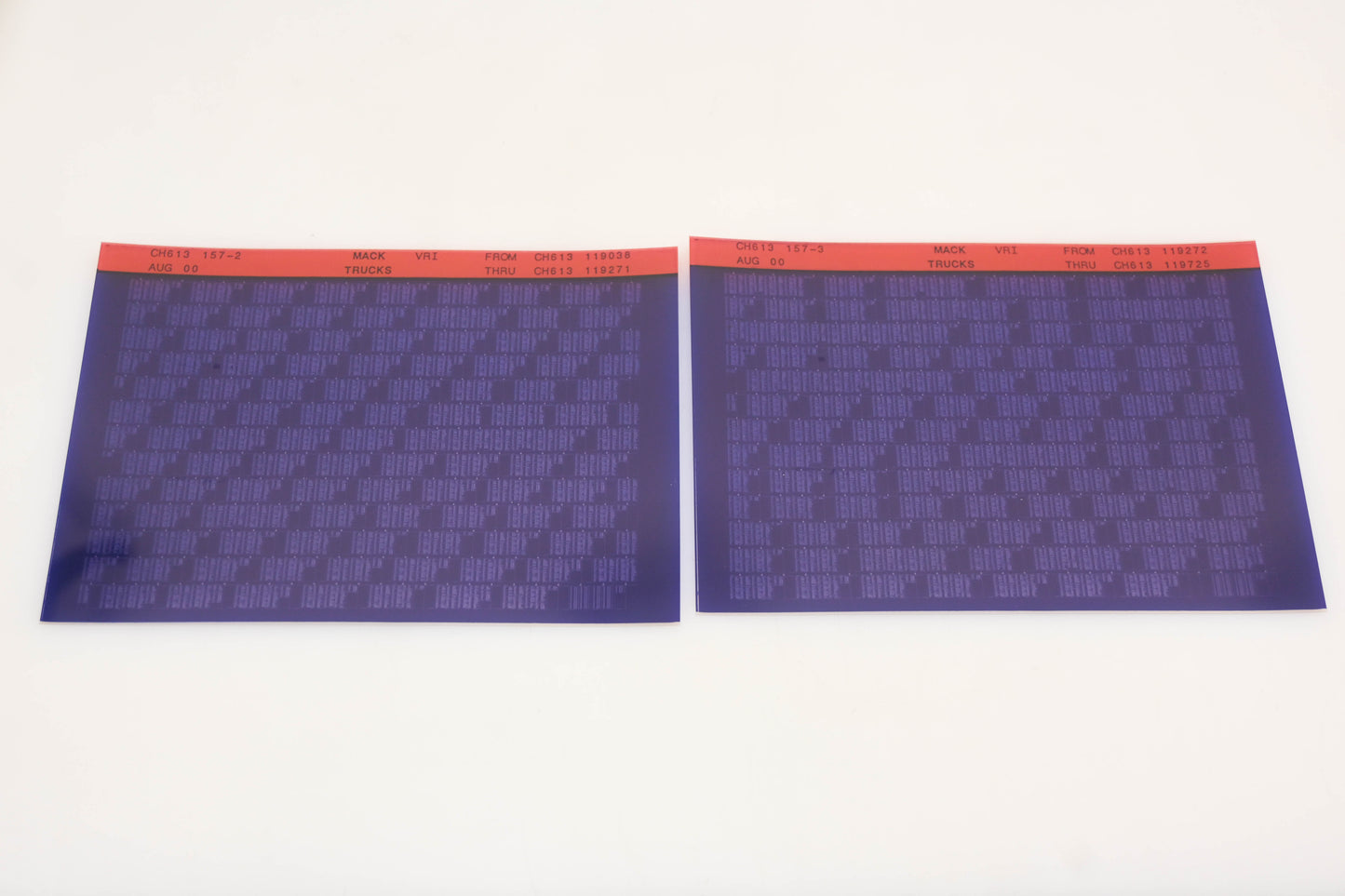 Mack CH613 157-2, CH613 157-3 CH613119038 - CH613119725 VRI Microfiche Lot of 2 NOS