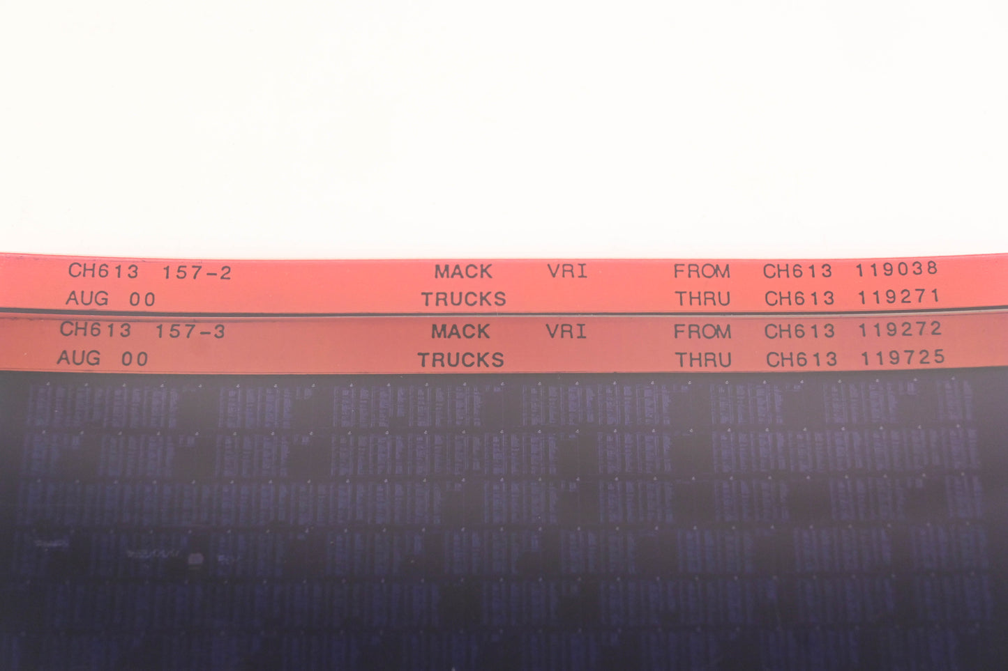 Mack CH613 157-2, CH613 157-3 CH613119038 - CH613119725 VRI Microfiche Lot of 2 NOS