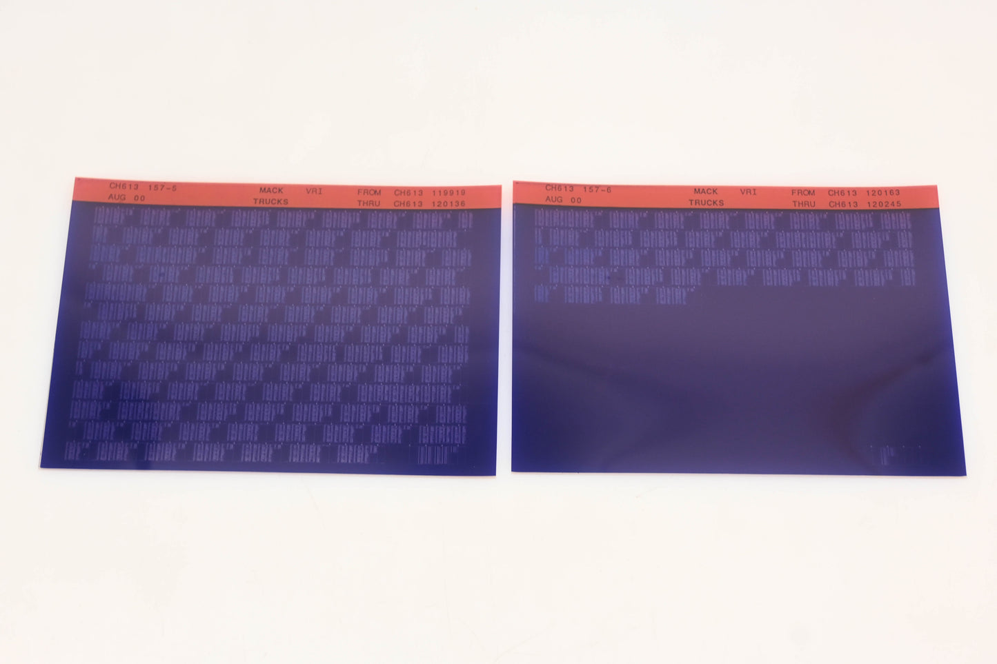 Mack CH613 157-5, CH613 157-6 CH613119919 - CH613120245 VRI Microfiche Lot of 2 NOS