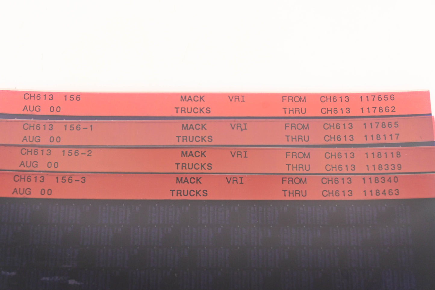 Mack CH613 156, CH613 156-1, CH613 156-3 CH613117656 - CH613118463 VRI Microfiche Lot of 4 NOS