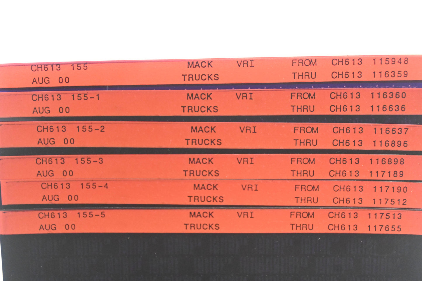 Mack CH613 155, CH613 155-1, CH613 155-5 CH613115948 - CH613117655 VRI Microfiche Lot of 6 NOS