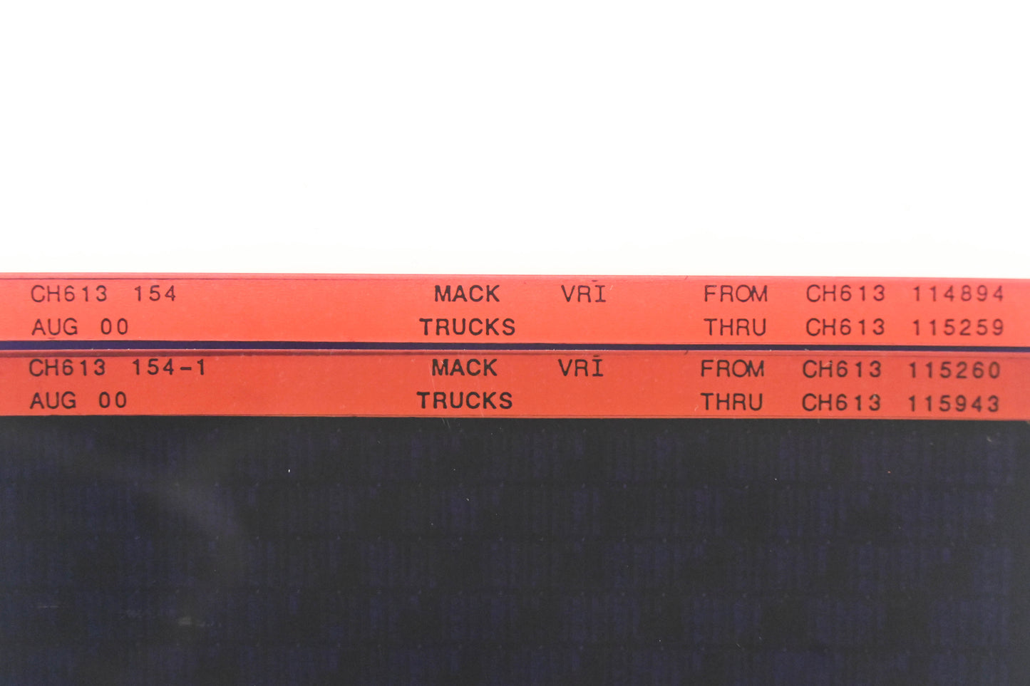 Mack CH613 154, CH613 154-1 CH613114894 - CH613115943 VRI Microfiche Lot of 2 NOS