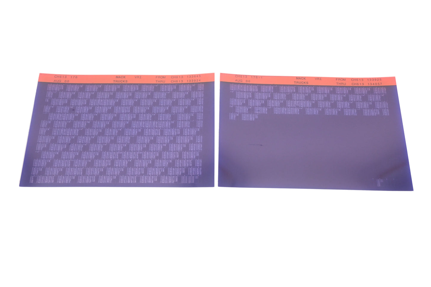 Mack CH613 176, CH613 176-1 CH613133645 - CH613134057 VRI Microfiche Lot of 2 NOS
