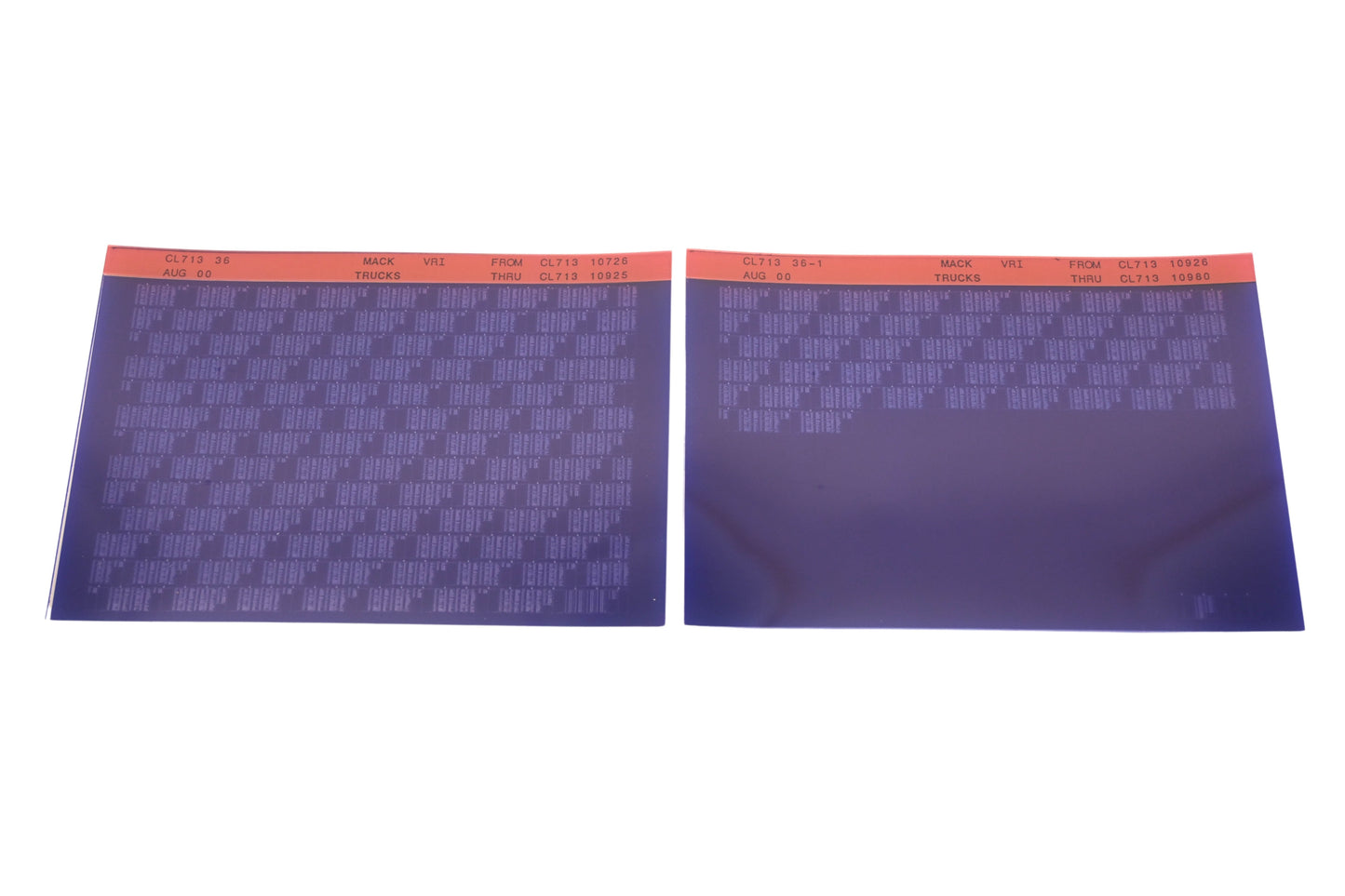 Mack CL713 36, CL713 36-1 CL71310726 - CL71310980 VRI Microfiche Lot of 2 NOS