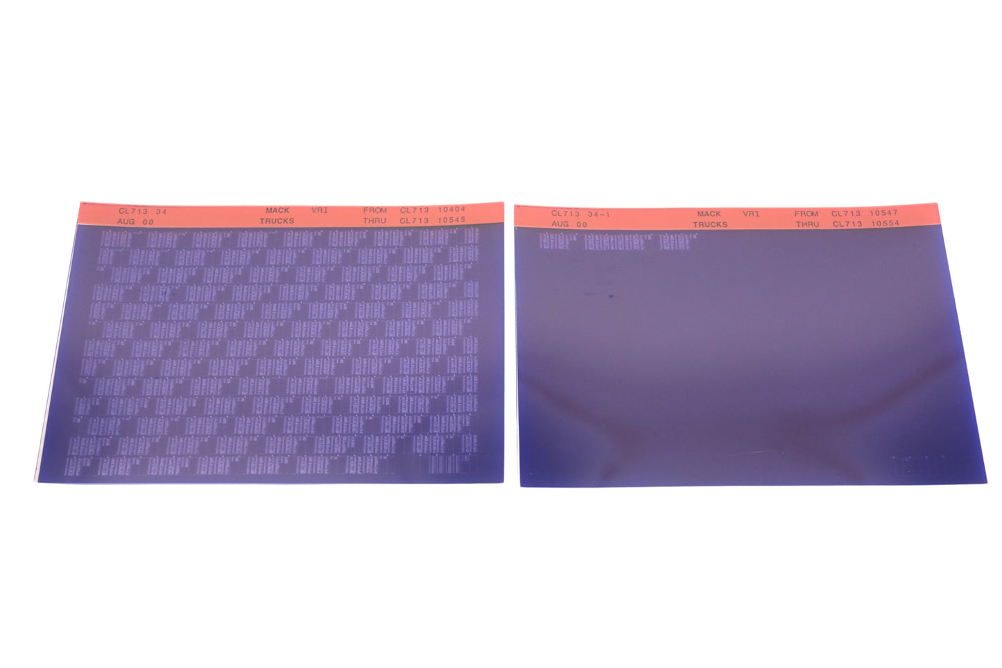 Mack CL713 34, CL713 34-1 CL71310404 - CL71310554 VRI Microfiche Lot of 2 NOS