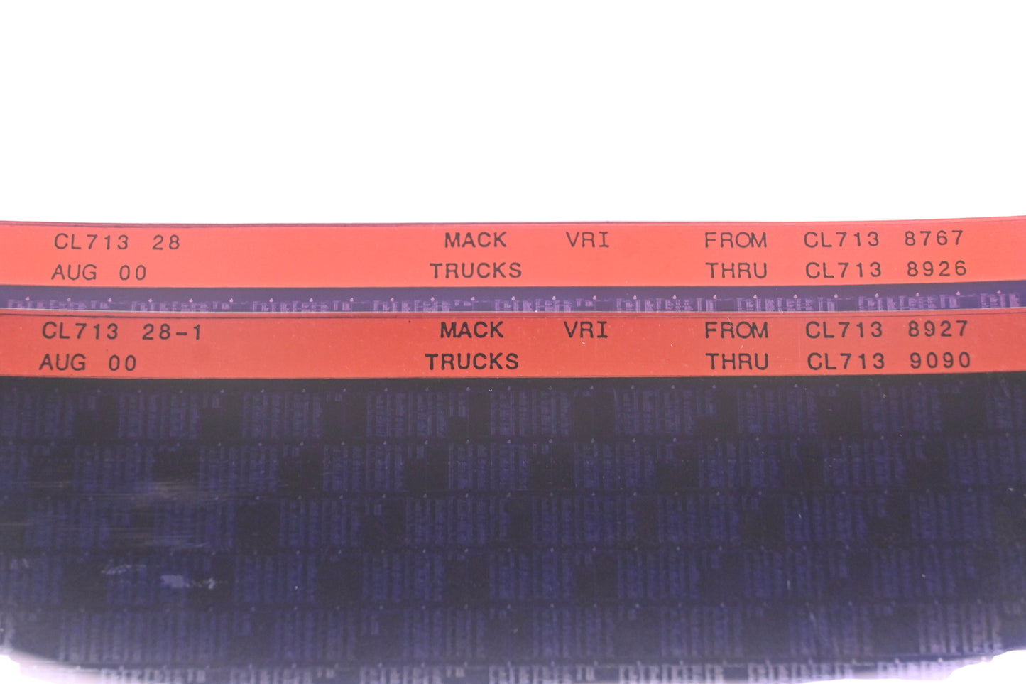 Mack CL713 28, CL713 28-1 CL7138767 - CL7139090 VRI Microfiche Lot of 2 NOS