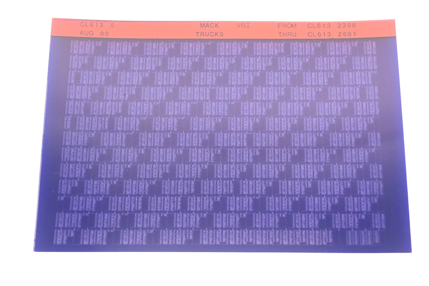 Mack CL613 5 CL6132396 - CL6132661 VRI Microfiche NOS