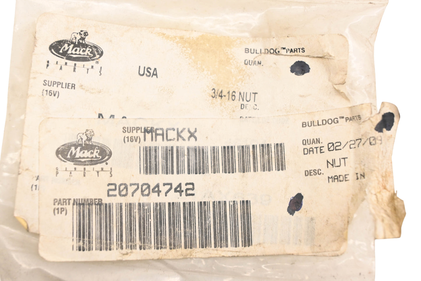 Mack 20704742, 21AX639 Pulley Locknut NOS