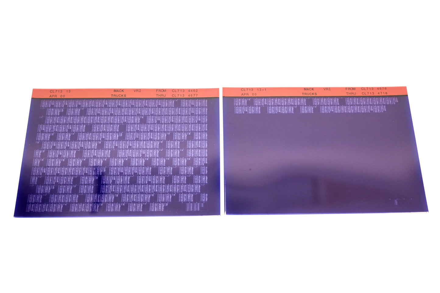 Mack CL713 13, CL713 13-1 CL7134462 - CL7134718 VRI Microfiche Lot of 2 NOS