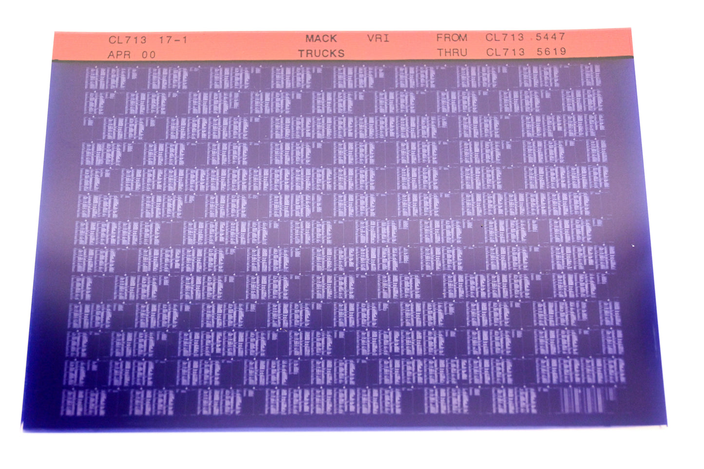 Mack CL713 17-1 CL7135447 - CL7135619 VRI Microfiche NOS