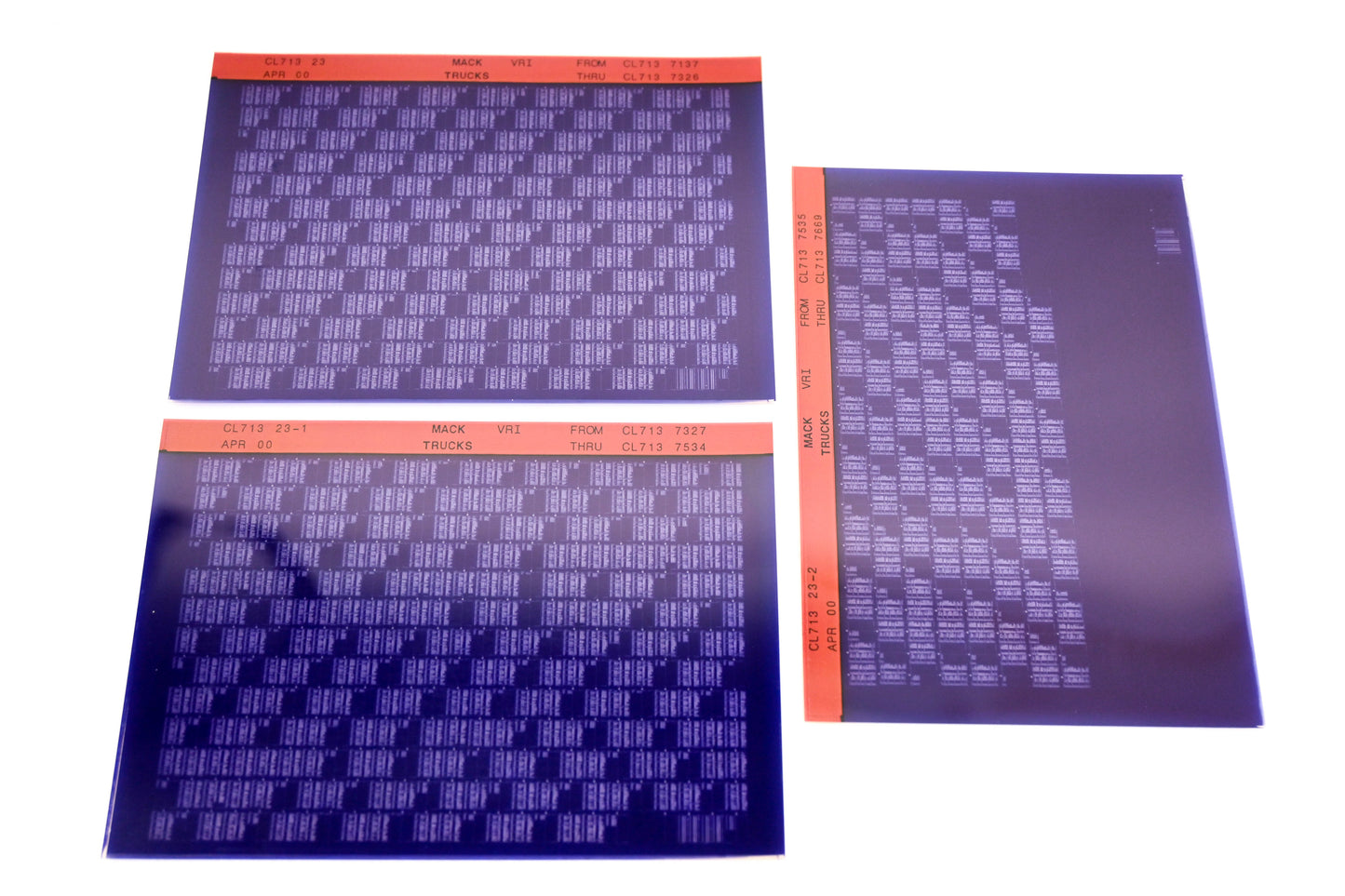 Mack CL713 23, CL713 23-1, CL713 23-2 CL7137137 - CL7137669 VRI Microfiche Lot of 3 NOS
