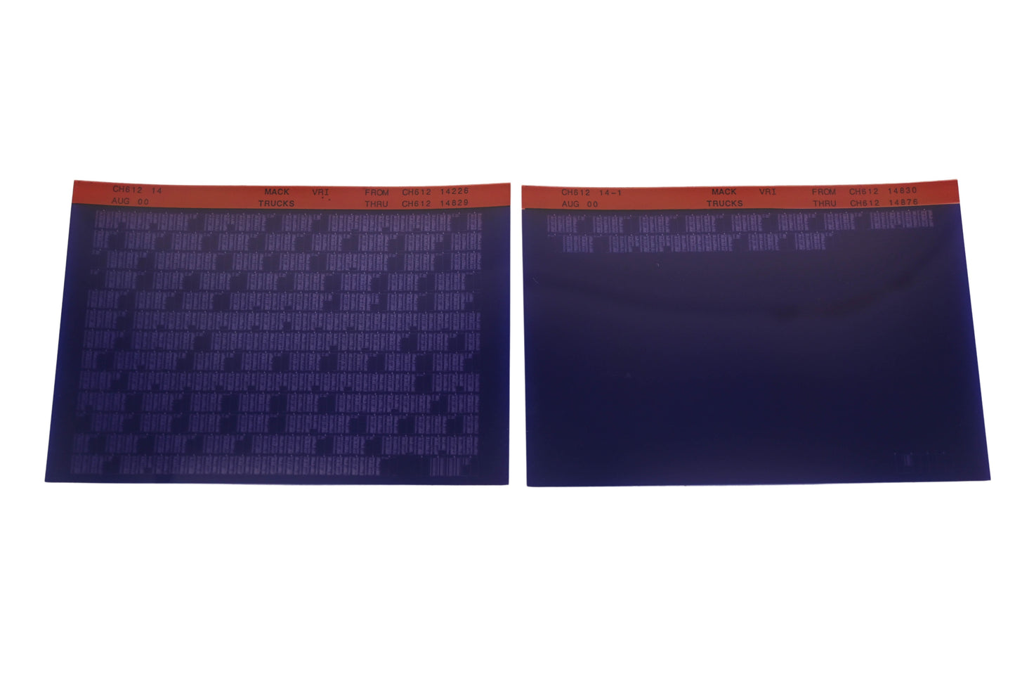 Mack CH612 14, CH612 14-1 CH61214226 - CH61214876 VRI Microfiche Lot of 2 NOS
