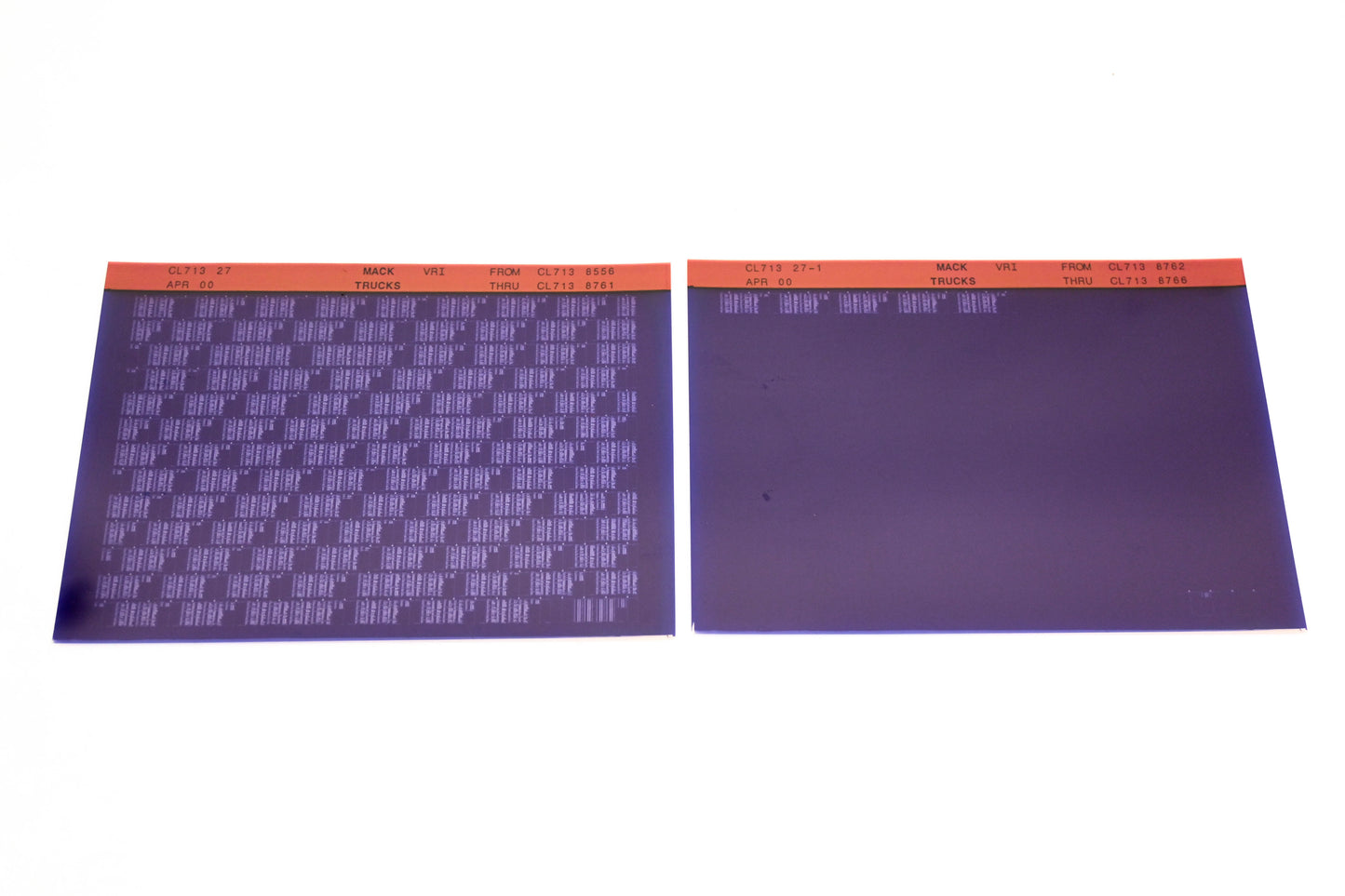 Mack CL713 27, CL713 27-1 CL7138556 - CL7138766 VRI Microfiche Lot of 2 NOS