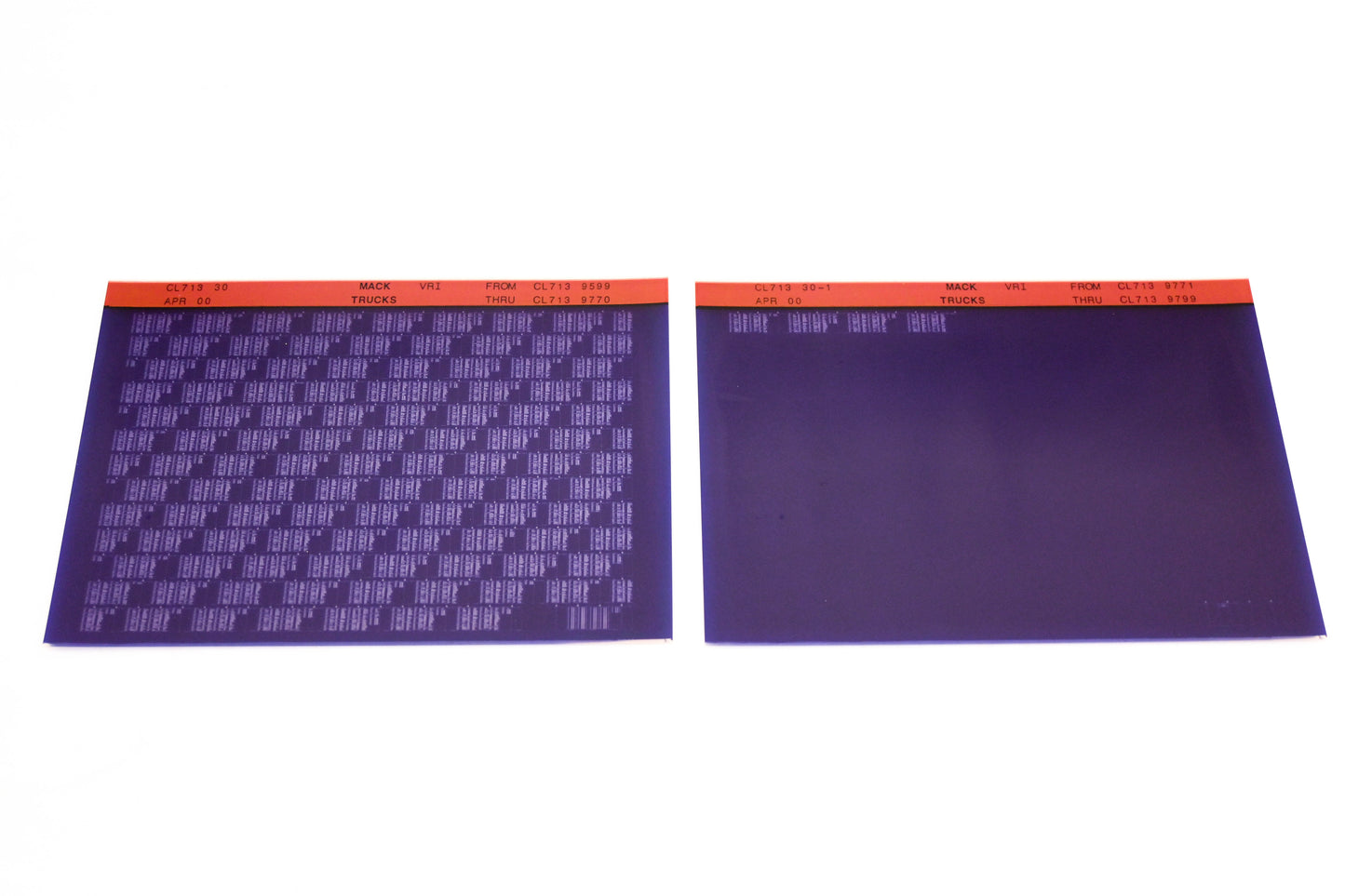 Mack CL713 30, CL713 30-1 CL7139599 - CL7139799 VRI Microfiche Lot of 2 NOS