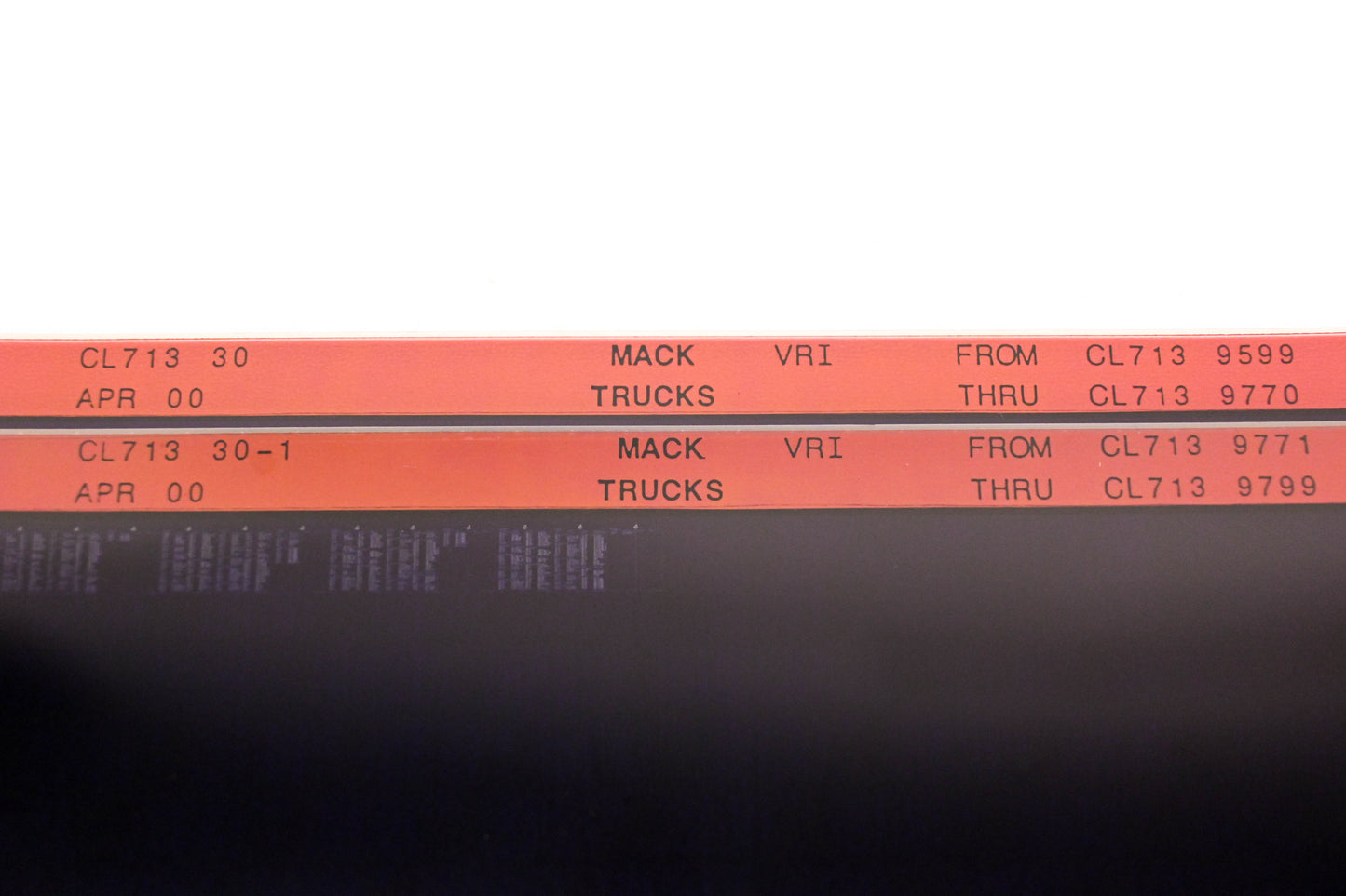 Mack CL713 30, CL713 30-1 CL7139599 - CL7139799 VRI Microfiche Lot of 2 NOS