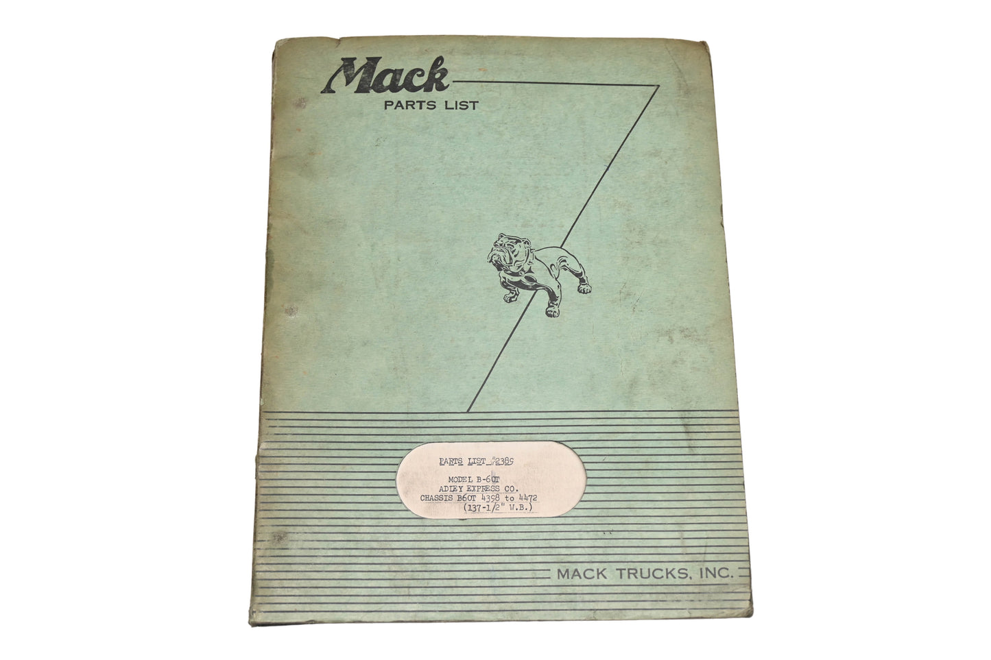 Mack 2389 1956 Model B-60T Truck Parts List Manual