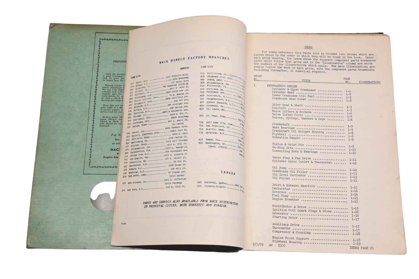 Mack 2389 1956 Model B-60T Truck Parts List Manual