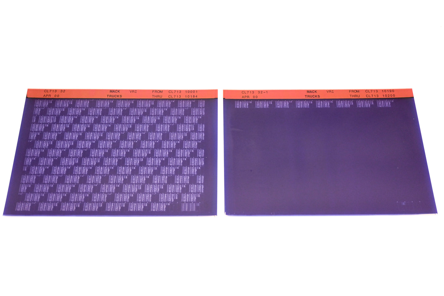Mack CL713 32, CL713 32-1 CL71310001 - CL71310200 VRI Microfiche Lot of 2 NOS