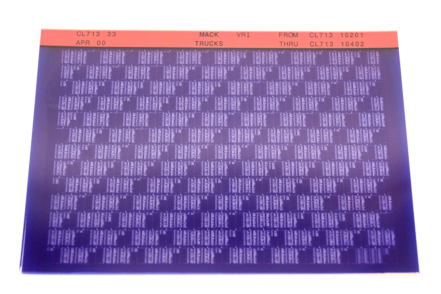 Mack CL713 33 CL71310201 - CL71310402 VRI Microfiche NOS