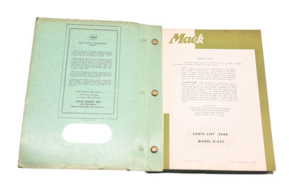Mack 2346 1956 Model H-62T Parts List Manual