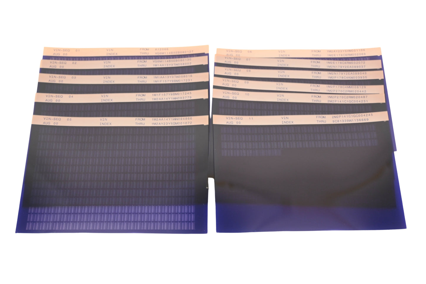 Mack VIN-SEQ 01, VIN-SEQ 02, VIN-SEQ 11 Vin Index A12066 -9C81339W1136669 Microfiche Lot of 11 NOS