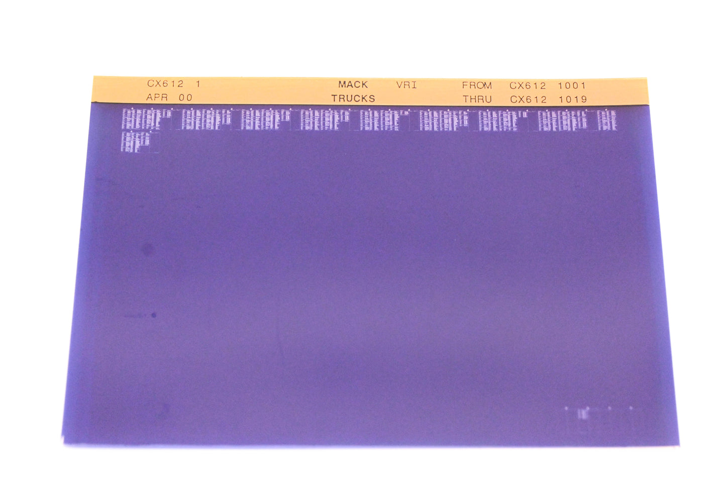 Mack CX612 1 CX6121001 - CX6121019 VRI Microfiche NOS