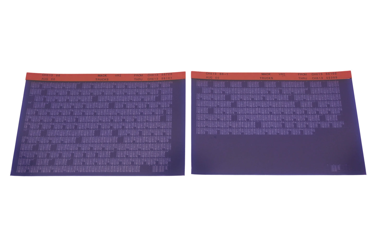 Mack CH613 86, CH613 86-1 CH61358725 - CH61359389 VRI Microfiche Lot of 2 NOS