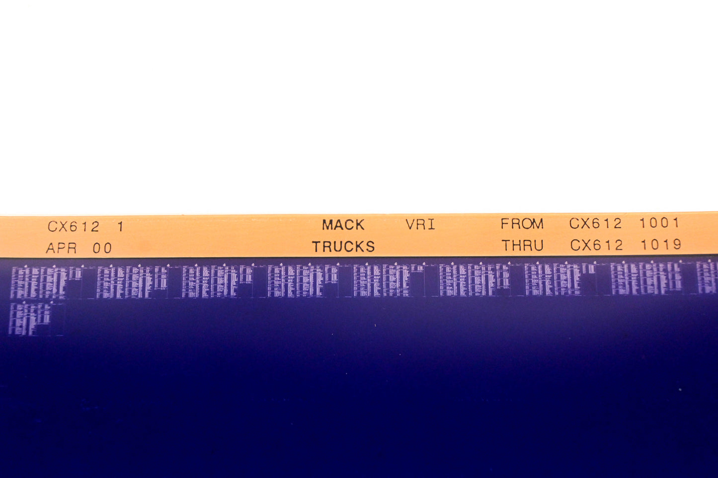 Mack CX612 1 CX6121001 - CX6121019 VRI Microfiche NOS