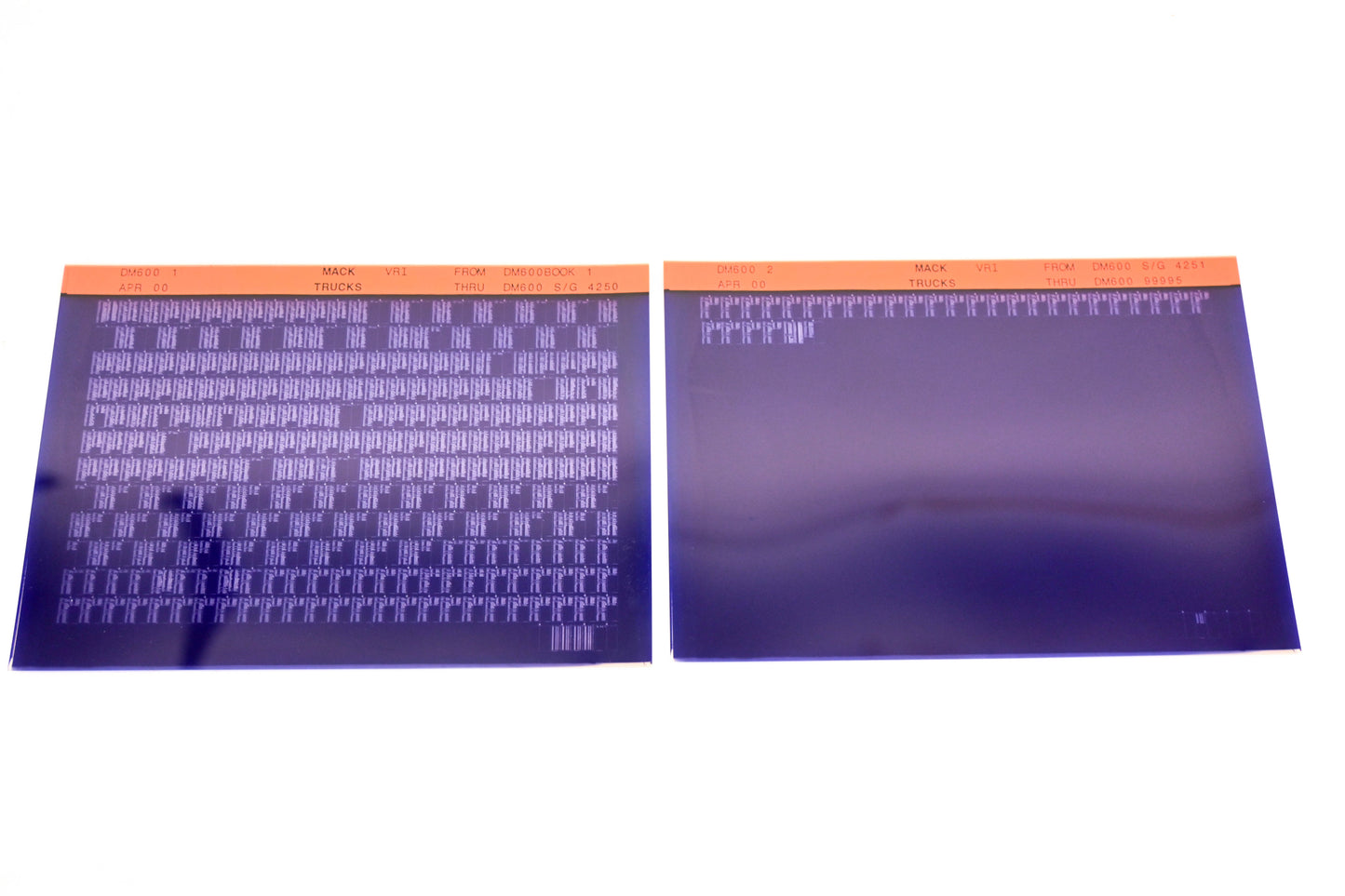 Mack DM600 1, DM600 2 DM600BOOK1 - DM60099995 VRI Microfiche Lot of 2 NOS