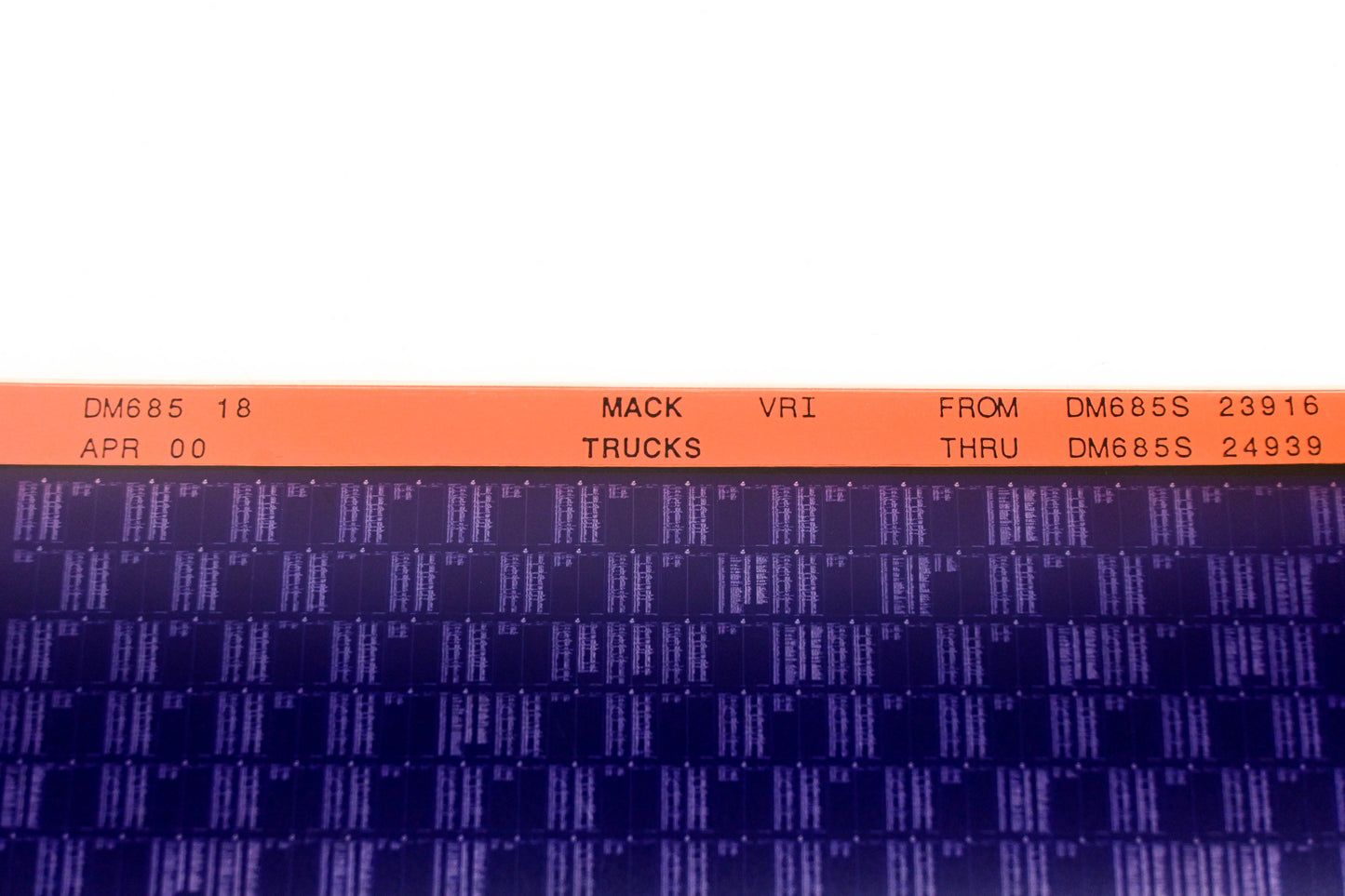 Mack DM685 18 DM685D23916 - DM685S24939 VRI Microfiche NOS