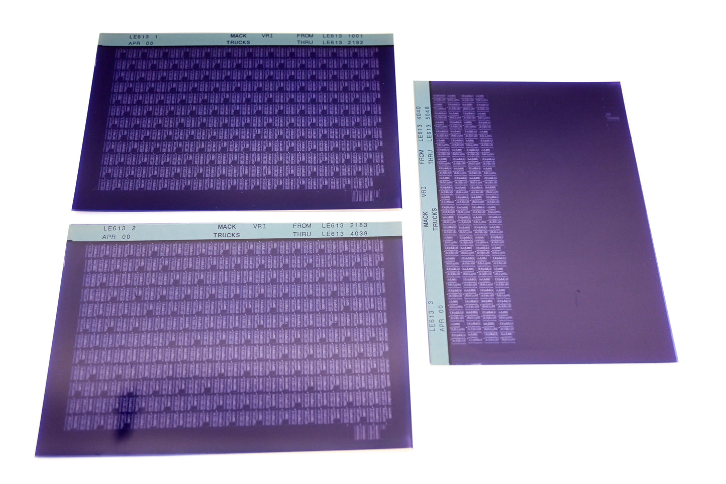 Mack LE613 1, LE613 2, LE613 3 LE6131001 - LE6135048 VRI Microfiche Lot of 3 NOS