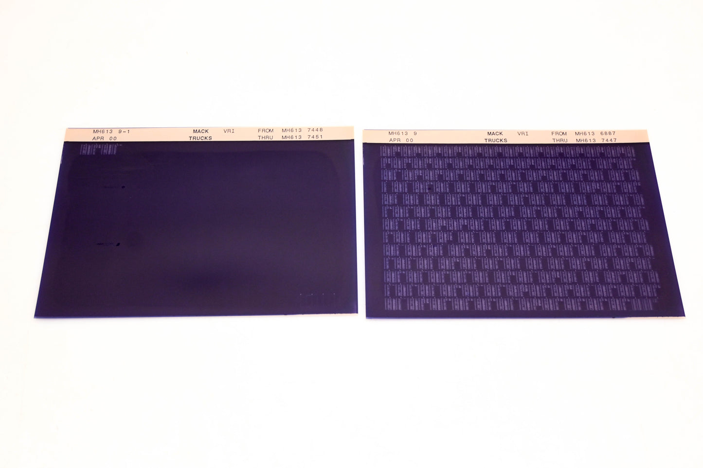 Mack MH613 9, MH613 9-1 MH6136887 - MH6137451 VRI Microfiche Lot of 2 NOS