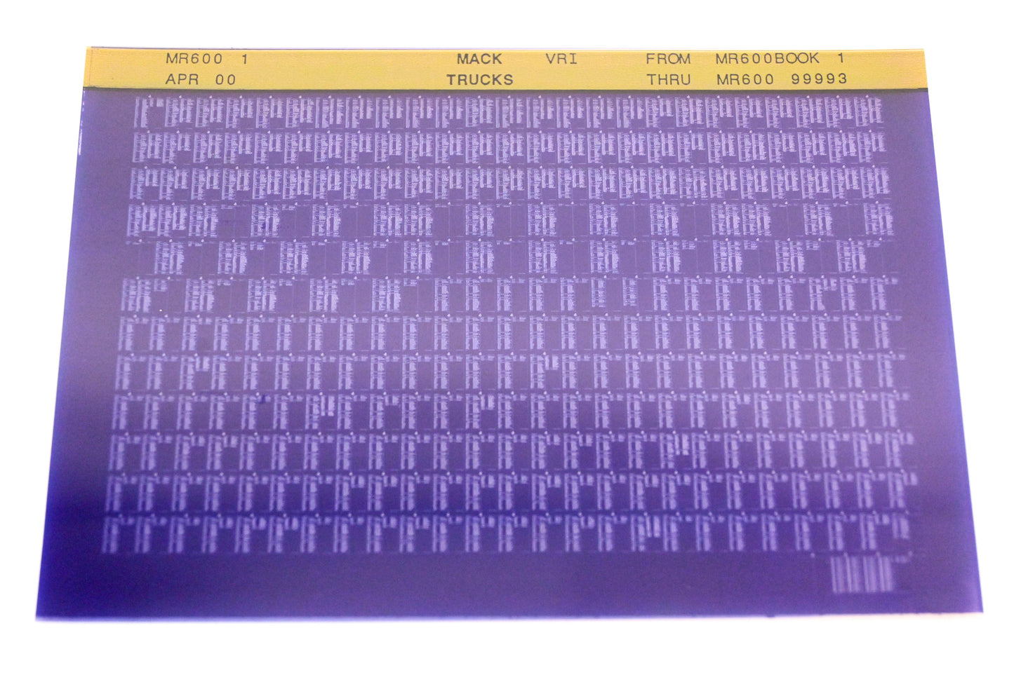 Mack MR600 1 MR600BOOK1 - MR60099993 VRI Microfiche NOS