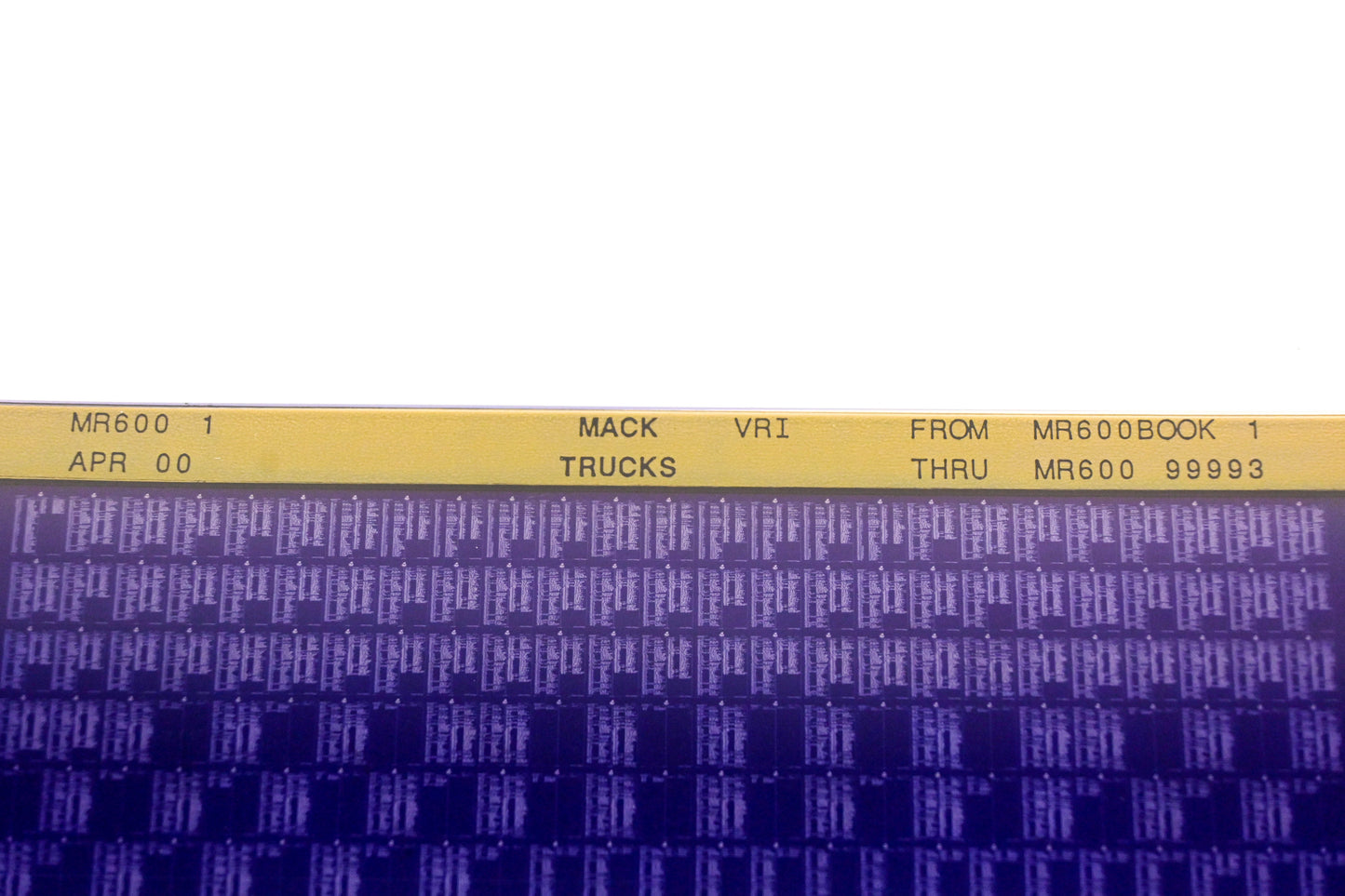 Mack MR600 1 MR600BOOK1 - MR60099993 VRI Microfiche NOS